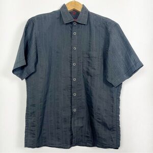 Signum‎ Men’s Charcoal Grey Short Sleeve Button Down Shirt Relaxed Size Large